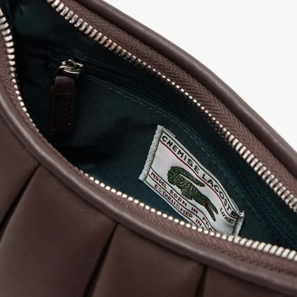 Lacoste Small "Lenglen" Pleated Leather Bag in Brown - Picture 2 of 12